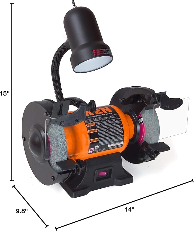 WEN BG4276 2.1-Amp 6-Inch Single Speed Bench Grinder with Flexible Work Light, Black,orange