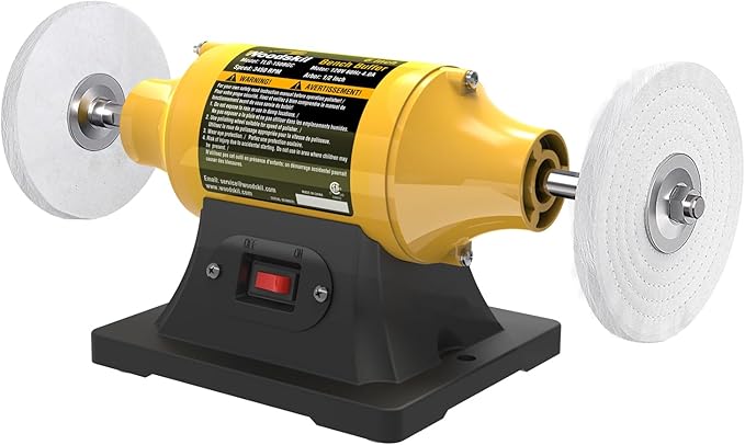 4.0A Bench Buffer Polisher, 6 Inch Jewelry Buffer Polishing Machine, 3450 RPM Bench Polisher with Hard & Flannelette Buffing Wheels for Metal, Jade, Jewelry, Knife, Wood