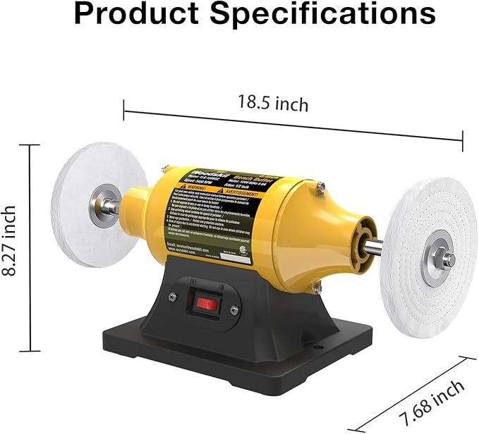 4.0A Bench Buffer Polisher, 6 Inch Jewelry Buffer Polishing Machine, 3450 RPM Bench Polisher with Hard & Flannelette Buffing Wheels for Metal, Jade, Jewelry, Knife, Wood