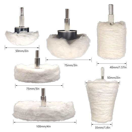 6 pcs Buffing Wheel for Drill,Buffing Pad Polishing Wheel Kits,Wheel Shaped Polishing Tool for Metal Aluminum,Stainless Steel,Chrome,Jewelry,Wood,Plastic,Ceramic,Glass,etc
