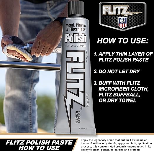 Flitz Multi-Purpose Metal Polish Paste - 5.29oz Tube of USA-Made Chrome Polish - Works on Stainless Steel, Aluminum, Plastic, Jewelry and Cars - Non-Abrasive Cleaner & Rust Remover (1 Pack)