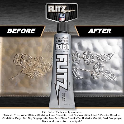 Flitz Multi-Purpose Metal Polish Paste - 5.29oz Tube of USA-Made Chrome Polish - Works on Stainless Steel, Aluminum, Plastic, Jewelry and Cars - Non-Abrasive Cleaner & Rust Remover (1 Pack)